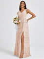 A-line V-neck Cascading Ruffles Floor-Length Bridesmaid Dress
