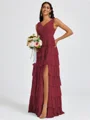 A-line V-neck Cascading Ruffles Floor-Length Bridesmaid Dress