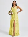A-line V-neck Cascading Ruffles Floor-Length Bridesmaid Dress