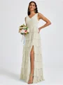 A-line V-neck Cascading Ruffles Floor-Length Bridesmaid Dress