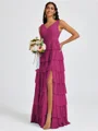 A-line V-neck Cascading Ruffles Floor-Length Bridesmaid Dress