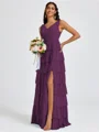 A-line V-neck Cascading Ruffles Floor-Length Bridesmaid Dress