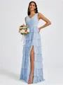 A-line V-neck Cascading Ruffles Floor-Length Bridesmaid Dress