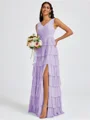A-line V-neck Cascading Ruffles Floor-Length Bridesmaid Dress