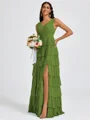 A-line V-neck Cascading Ruffles Floor-Length Bridesmaid Dress