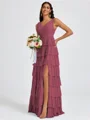 A-line V-neck Cascading Ruffles Floor-Length Bridesmaid Dress
