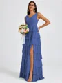 A-line V-neck Cascading Ruffles Floor-Length Bridesmaid Dress