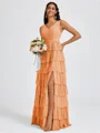 A-line V-neck Cascading Ruffles Floor-Length Bridesmaid Dress
