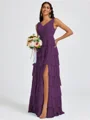 A-line V-neck Cascading Ruffles Floor-Length Bridesmaid Dress