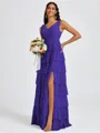 A-line V-neck Cascading Ruffles Floor-Length Bridesmaid Dress