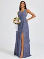 A-line V-neck Cascading Ruffles Floor-Length Bridesmaid Dress