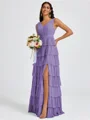 A-line V-neck Cascading Ruffles Floor-Length Bridesmaid Dress