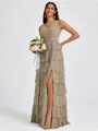 A-line V-neck Cascading Ruffles Floor-Length Bridesmaid Dress