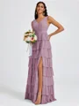 A-line V-neck Cascading Ruffles Floor-Length Bridesmaid Dress