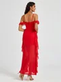 A-line Cold Shoulder Ruffles Ankle-Length Chiffon Bridesmaid Dress