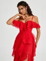 A-line Cold Shoulder Ruffles Ankle-Length Chiffon Bridesmaid Dress