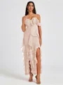 A-line Cold Shoulder Ruffles Ankle-Length Chiffon Bridesmaid Dress