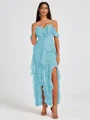 A-line Cold Shoulder Ruffles Ankle-Length Chiffon Bridesmaid Dress