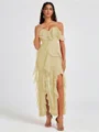 A-line Cold Shoulder Ruffles Ankle-Length Chiffon Bridesmaid Dress
