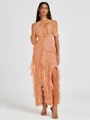 A-line Cold Shoulder Ruffles Ankle-Length Chiffon Bridesmaid Dress