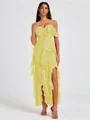 A-line Cold Shoulder Ruffles Ankle-Length Chiffon Bridesmaid Dress