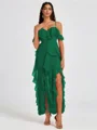 A-line Cold Shoulder Ruffles Ankle-Length Chiffon Bridesmaid Dress