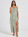 A-line Cold Shoulder Ruffles Ankle-Length Chiffon Bridesmaid Dress