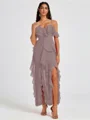 A-line Cold Shoulder Ruffles Ankle-Length Chiffon Bridesmaid Dress