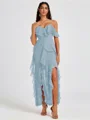 A-line Cold Shoulder Ruffles Ankle-Length Chiffon Bridesmaid Dress