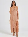 A-line Cold Shoulder Ruffles Ankle-Length Chiffon Bridesmaid Dress