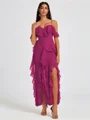 A-line Cold Shoulder Ruffles Ankle-Length Chiffon Bridesmaid Dress