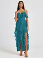 A-line Cold Shoulder Ruffles Ankle-Length Chiffon Bridesmaid Dress