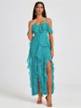 A-line Cold Shoulder Ruffles Ankle-Length Chiffon Bridesmaid Dress