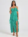 A-line Cold Shoulder Ruffles Ankle-Length Chiffon Bridesmaid Dress