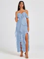 A-line Cold Shoulder Ruffles Ankle-Length Chiffon Bridesmaid Dress