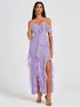 A-line Cold Shoulder Ruffles Ankle-Length Chiffon Bridesmaid Dress