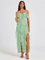 A-line Cold Shoulder Ruffles Ankle-Length Chiffon Bridesmaid Dress