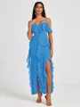 A-line Cold Shoulder Ruffles Ankle-Length Chiffon Bridesmaid Dress