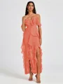 A-line Cold Shoulder Ruffles Ankle-Length Chiffon Bridesmaid Dress