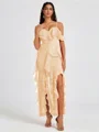 A-line Cold Shoulder Ruffles Ankle-Length Chiffon Bridesmaid Dress