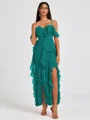 A-line Cold Shoulder Ruffles Ankle-Length Chiffon Bridesmaid Dress