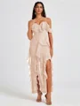 A-line Cold Shoulder Ruffles Ankle-Length Chiffon Bridesmaid Dress