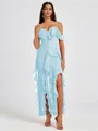 A-line Cold Shoulder Ruffles Ankle-Length Chiffon Bridesmaid Dress