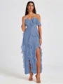 A-line Cold Shoulder Ruffles Ankle-Length Chiffon Bridesmaid Dress