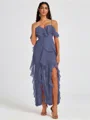A-line Cold Shoulder Ruffles Ankle-Length Chiffon Bridesmaid Dress