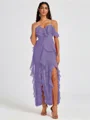 A-line Cold Shoulder Ruffles Ankle-Length Chiffon Bridesmaid Dress