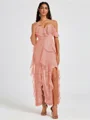 A-line Cold Shoulder Ruffles Ankle-Length Chiffon Bridesmaid Dress