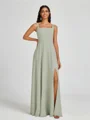 A-line Square Floor-Length Chiffon Bridesmaid Dress