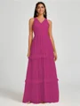 A-line V-neck Pleated Floor-Length Tulle Bridesmaid Dress