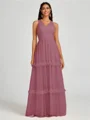 A-line V-neck Pleated Floor-Length Tulle Bridesmaid Dress